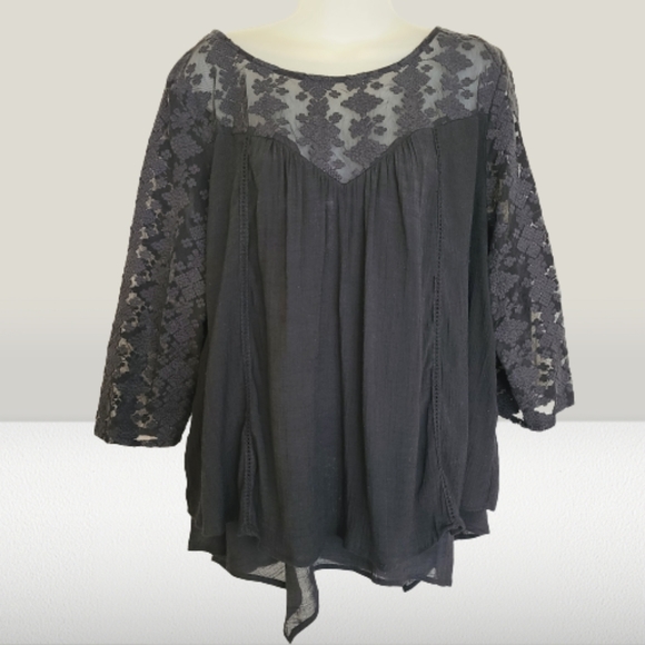 JohnPaulRichard Tops - John Paul Richards Size XL Boho Lace Peasant Top Blouse Black